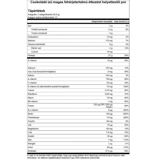 Csokoládé ízű MAGAS FEHÉRJETARTALMÚ étrend-kiegészítő